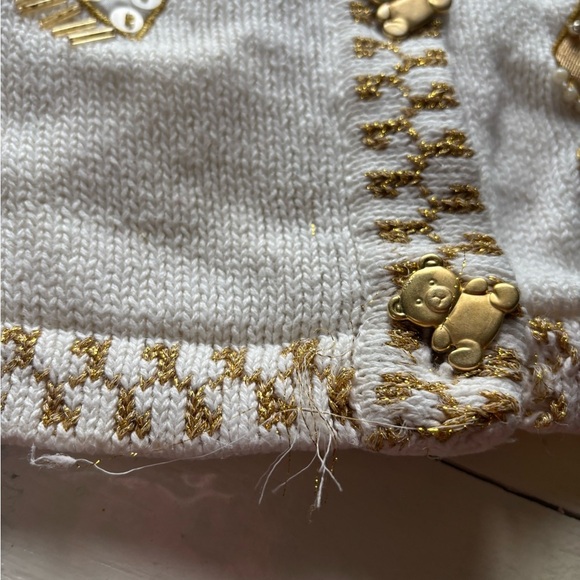 Vintage P Galli Christmas Cardigan Womens Size Small Teddy Bear Embroidered Gold - Picture 6 of 7